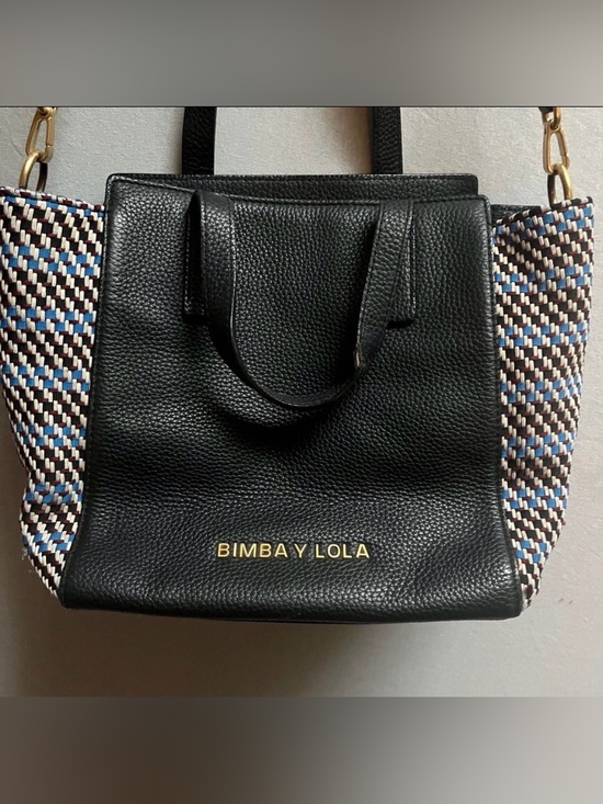Bimba Y Lola Handbags - Bimba y Lola black leather woven side panel tote shoulder bag